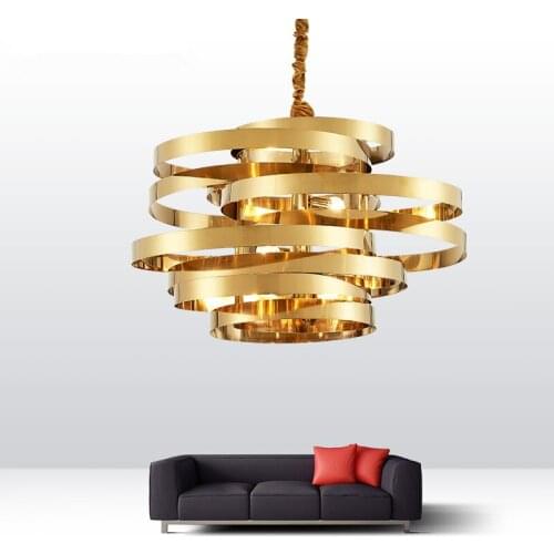 Modern LED Tornado Pendant Lights Gold Ring Stainless Steel Pendant Lamps Atmosphere Light luxury dining room lamp
