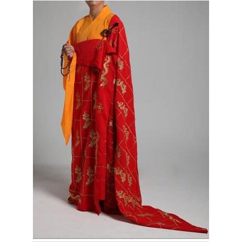 Unisex customize Thousand Dragon dressrobes buddhist monks abbot martial arts cassocks kung fu suits meditation uniforms red