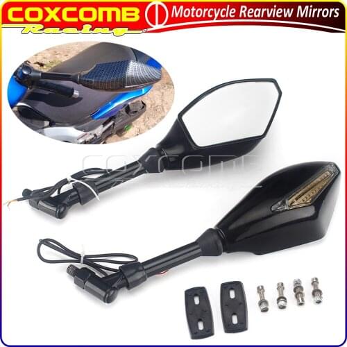 Universal Motorcycle Left & Right Rearview Mirrors w/ LED Indicator Light For Harley Honda Kawasaki Suzuki Chopper Cruiser