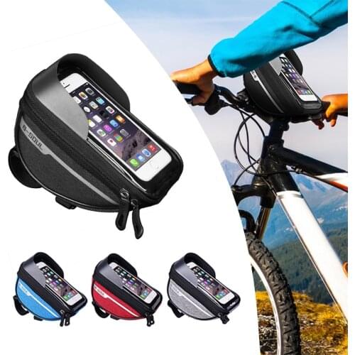 Bicycle Bag Waterproof Touch Screen Cycling Bag Top Front Tube Frame Bike Bag Mobile Phone Case Holder 6.4in Bike Accessories