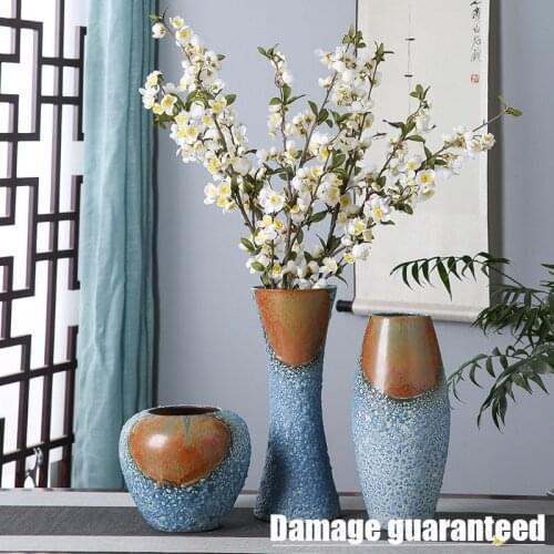 Vintage blue Handmade Ceramic Glaze Desktop Vase Hydroponics Vase Dried Flower Arrangement Bottle Flower Pot Home Ornaments
