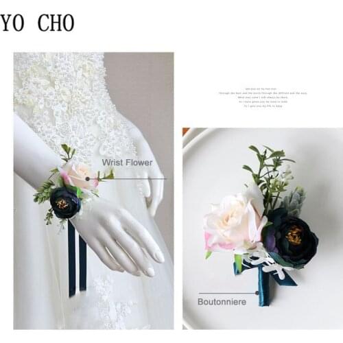 YO CHO Exquisite Rose Decoration Bridal Bridesmaid Brooch Artificial Flower Bridegroom Wedding Corsages and Boutonniere