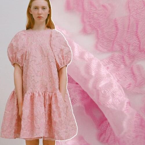 145 * 100cm Bubble Skirt Pure White Pink Three-dimensional Jacquard Garment Material European and American Brand Haute Couture