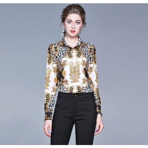 Leopard Shirt Spring Runway Women Vintage Print Single-Breasted Tops Autumn Blusas Feminino Elegant Long Sleeve Lapel OL Blouses