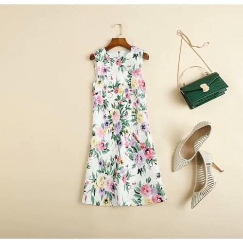 United the Europe and States womens clothing New style for summer 2021 Floral print Sleeveless nail bead Fashionable dress