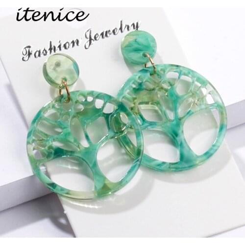 2019 Fashion Acetate Life Tree Pendientes Earrings For Wome Atmosphere Round Resin Circle Drop Earrings oorbellen Jewelry Gifts