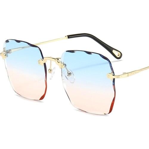 Rimless Women Sunglasses Gradient Color Summer Shades Creative Temple Design Glasses Fashion Accessories