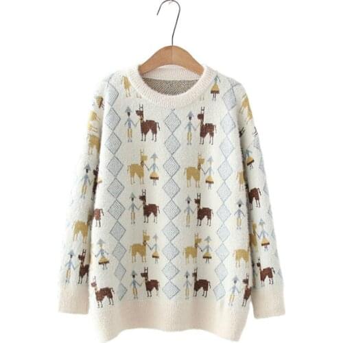 Cartoon Knitted Casual Pullover Sweater Women 2020 Winter Long Sleeve O-neck Teenage Girls Cute Warm Top