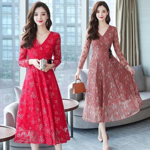 Plus Size Vintage Lace Black Midi Dresses Women Bodycon Floral Maxi Dress Party Long Sleeve Runway Vestidos Party Dress Women