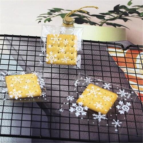 100Pcs/Lot Christmas Snowflake Biscuit Bag Candy Self Adhesive Wedding Bags Birthday Party Present Baking Cookies Pouches Gifts