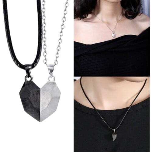 2Pcs Couple Necklace Magnet Suction Wishing Stone Creative Attraction Pendants MenWomen Love for Long Distance Girlfriend Women
