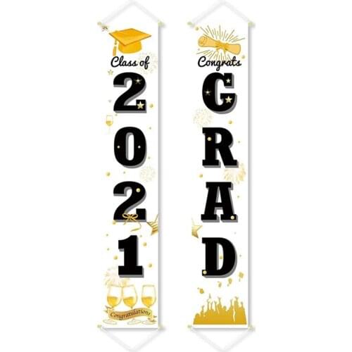 2Pcs Graduation Porch Sign Class of 2021 Graduation Hanging Banner Front Door Wall Yard Graduation Party Decoration