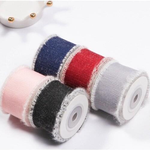 2 yards Hairy Edge Grosgrain Ribbon diy Bow Hairwear Material Gift Box Bouquet Packaging Ribbons Clothing Hat Decor Accessories