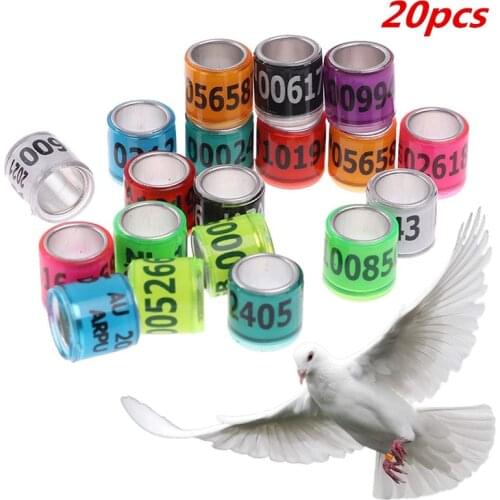 20Pcs Training Pigeon Foot Ring Plastic & Aluminum Bird Leg Bands for Chicks Bantam Finch Dove Lovebird Quail Small Poultry 8mm
