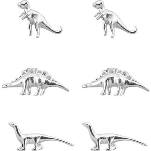 3 Pair/set Tyrannosaurus Stegosaurus Dinosaur Stud Funny Vintage Earrings Fashion Costume Jewelry for Women Teens