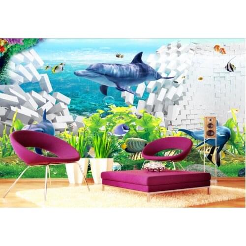 3d room wallpaper custom mural sea fish dolphin to break the wall background painting living room photo wallpaper for walls 3 d