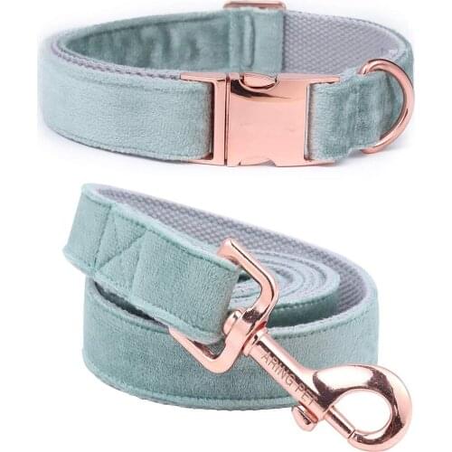 Velvet Dog Collar and Leash Set Soft & Comfy Adjustable Collars for Pet Dog Walking Green