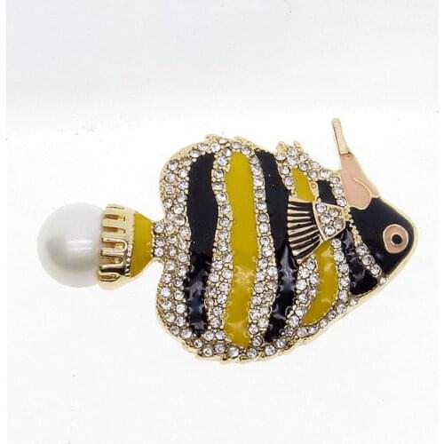 White Pearl Fish CZ Pave Brooch