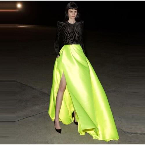 Glitter Satin Long Skirt Side High Slit Floor Length Women Maxi Skirts High Street For Photo Shoot Party Formal Skirt