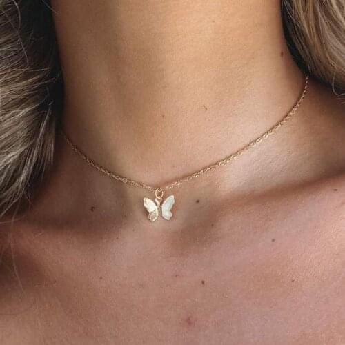 Boho Win Butterfly Pendant Necklace Creative Retro Simple Gold Color Clavicle Chain High Quality Jewelry for Women Collares