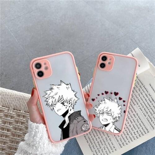 My Hero Academia Midoriya Phone Case For iPhone 12 11 Mini Pro XR XS Max 7 8 Plus X Matte transparent Pink Cover