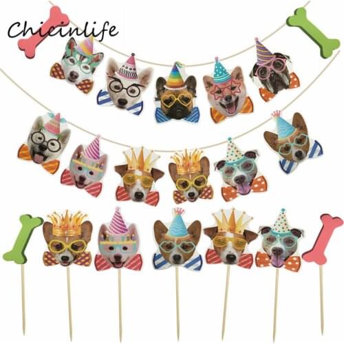 Chicinlife Pet Dogs Bunting Banner Flags Garland Cupcake Topper Dog Party Decor Kids Birthday Baby Shower Decoration