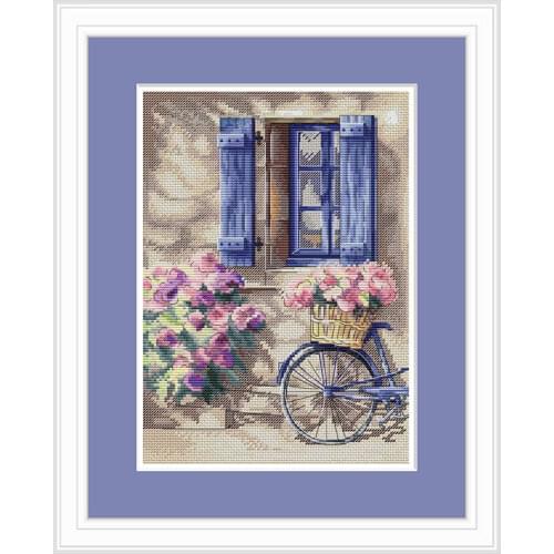 Decorative Paintings Cross Stitch Kit C1528 Window Bicycle Flower Basket Precision Printing Fishxx Handmade Sewing