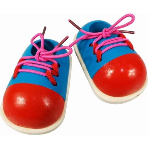 Wooden Toys Children Baby Learning To Tie Shoelaces Game Small Shoes Toys