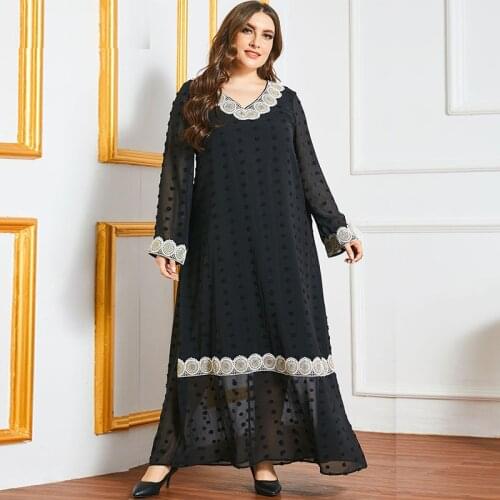 DOIB Black Dresses Women Lace Patchwork Muslim Plus Size Dress Large Size Dress Summer Vintage Oversize Dress 4XL