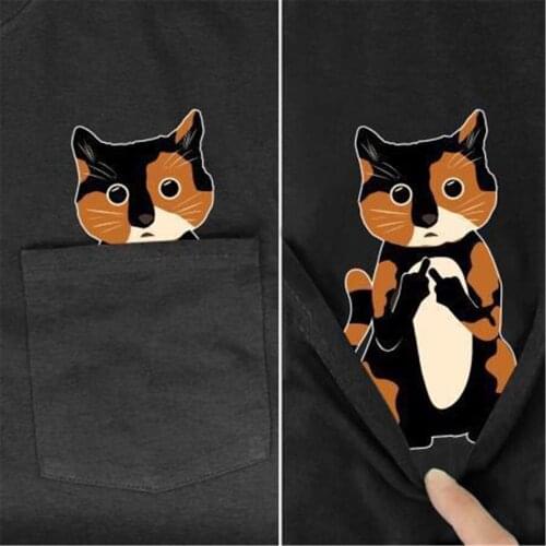 PLstar Cosmos T Shirt summer pocket cat printed t-shirt men women shirts tops funny cotton black tees style-1 Drop shipping