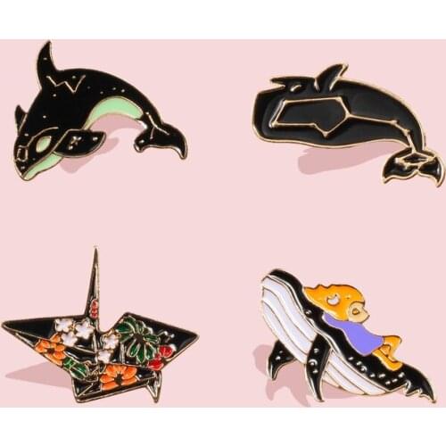 Personality Cartoon pin Animal Fish Dolphin Whale Brooches Badges Enamel pins for Women Men Jewelry Clothes Backpack Button gift