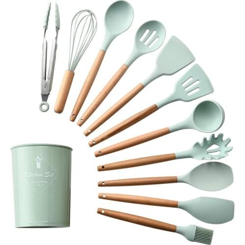 Kitchenware 11 Set Wooden Handle Silicone Nonstick Hot High Temperature Silicone Spatula Kitchen Gadget Sets Utensils Cuisine