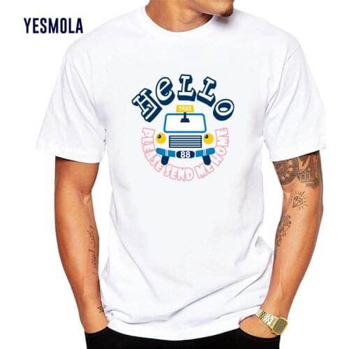 YESMOLA Mens T-shirt Cartoon Hello Taxi Print Summer Casual Clothes Boys Tees 100%Cotton Clothing Round Neck Top