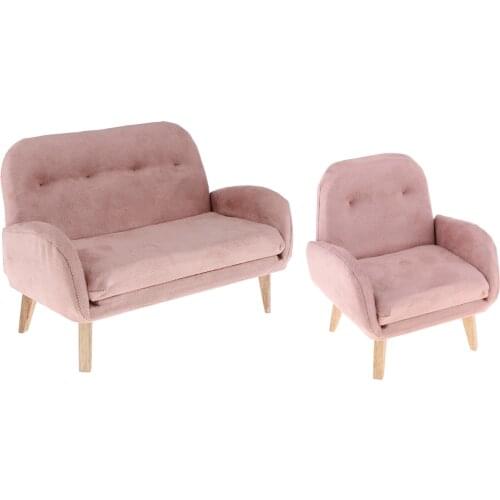 MagiDeal Miniature Double Sofa Couch Set 1/6 Dollhouse Accessory Kids Gift