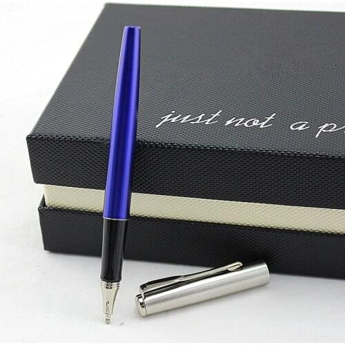 Metal Roller Pen Silver blue Luxury signature Ballpoint Pen For Business Writing Office School Supplies gift Free Shipping