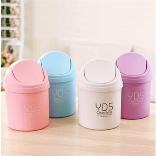 Mini Waste Bin Desktop Home Garbage Basket Table Trash Can Swing with Lid For Office Household Dining Table Mini Waste Paper Bin