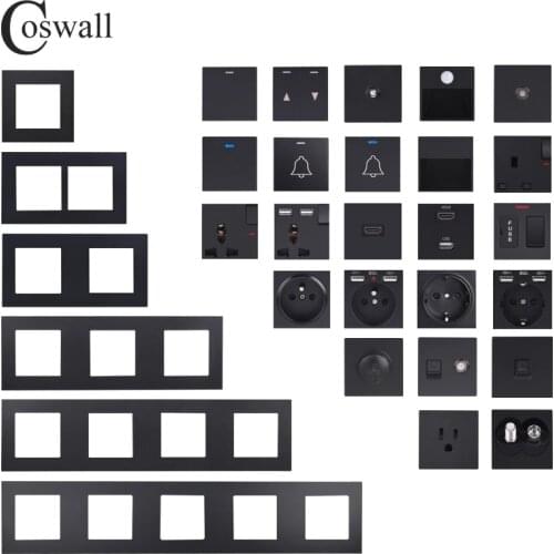 COSWALL E20 Series Black PC Panel Wall Switch EU French Socket HDMI-compatible USB Charger Female TV RJ45 Modules DIY