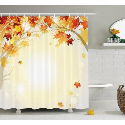 Fall Decorations Shower Curtain Soft of Faded Shedding Fall Leaves from Tree Motion in Nature Concept Waterproof Bath Curtains