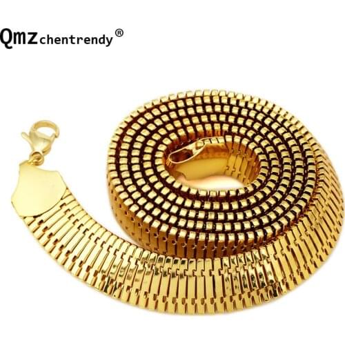 New Breadth Gold Filled Electroplated Fishbone Chain Necklace Mens Chain Keel Necklace Hip Hop Bling Fish Snake Bone Jewelry