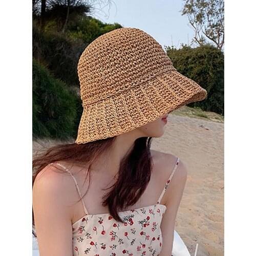 Lace Bowknot Bucket Hats for Women Crochet Straw Sun Hat Summer Anti-UV Fisherman Hat Outdoor Sunscreen Travel Wide Brim Caps