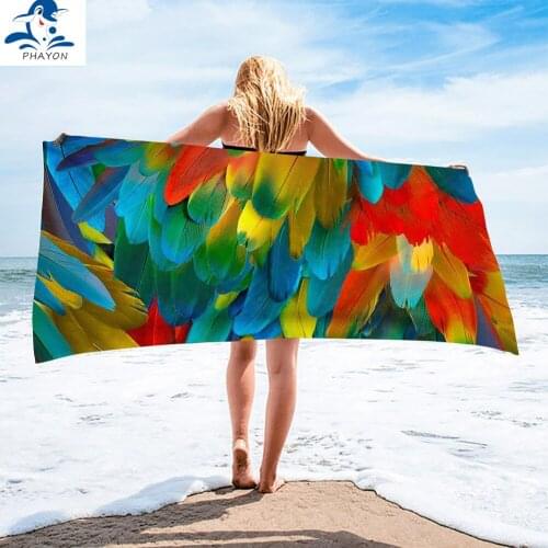 PHAYON Beach Towel For Adult Colorful Bird Feather Surf Poncho Swimming Diving Quick Dry Sport Towel Women Yoga Microfiber Towel