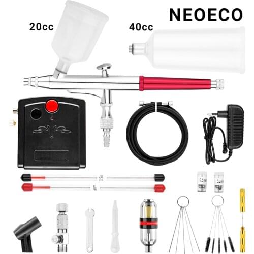 Detachable Dual-Action Airbrush 20cc 40cc Compressor Kit 0.3mm Spray Gun Set for Art Barber Tatoo Model Cake Car Shoe Painting