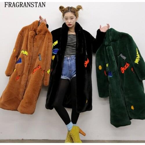 Women 2021 Autumn Winter Thick Stand Collar Long Fur Coat Female Fashion Patch Designs Faux Fur Casual High Quality Outwear Q624