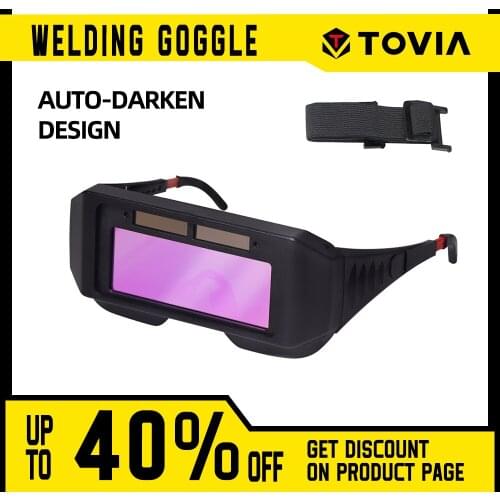 TOVIA Auto Darkening Welding Goggles Solar Powered Welding Helmet for TIG MIG MMA Sensor Welder Glasses with Adjustable Shade