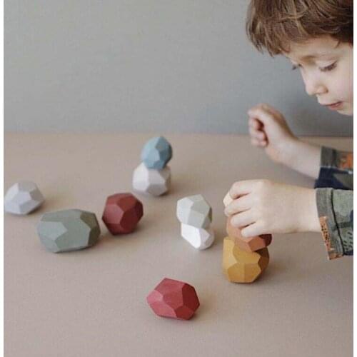 Baby Wooden Nursey Toy Colorful Stone Standing Block Creative Nordic Style Rainbow Stone Toys Birthday Gift