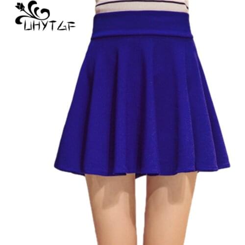 UHYTGF Summer Women Skirt High Waist Student Pleated Skirts Plus Size Harajuku Short Mini Skirt Solid Color Mujer Faldas 952