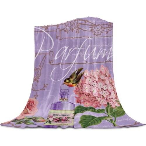 Vintage Rose Flower Bird Purple Soft Warm Coral Fleece Flannel Blankets For Beds Throw Sofa Cover Bedspread Winter Blankets
