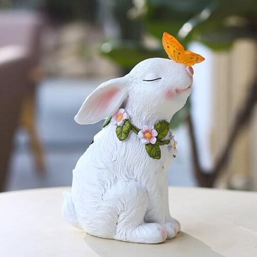 Waterproof Solar Garden Statue Led Light Lovely Rabbit Figurine Sculpture
