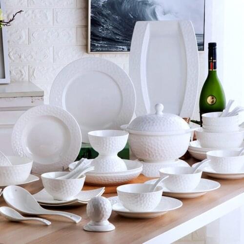High Quality Jingdezhen Ceramic Tableware Household Promotion Gift Dishes Set Pure White Underglaze Color