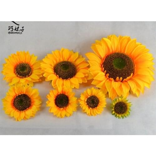 High Quality Artificial Sunflower Heads Yellow DIY Silk Sunflower For the Wedding Party Home Kindergarten Table Decoration
